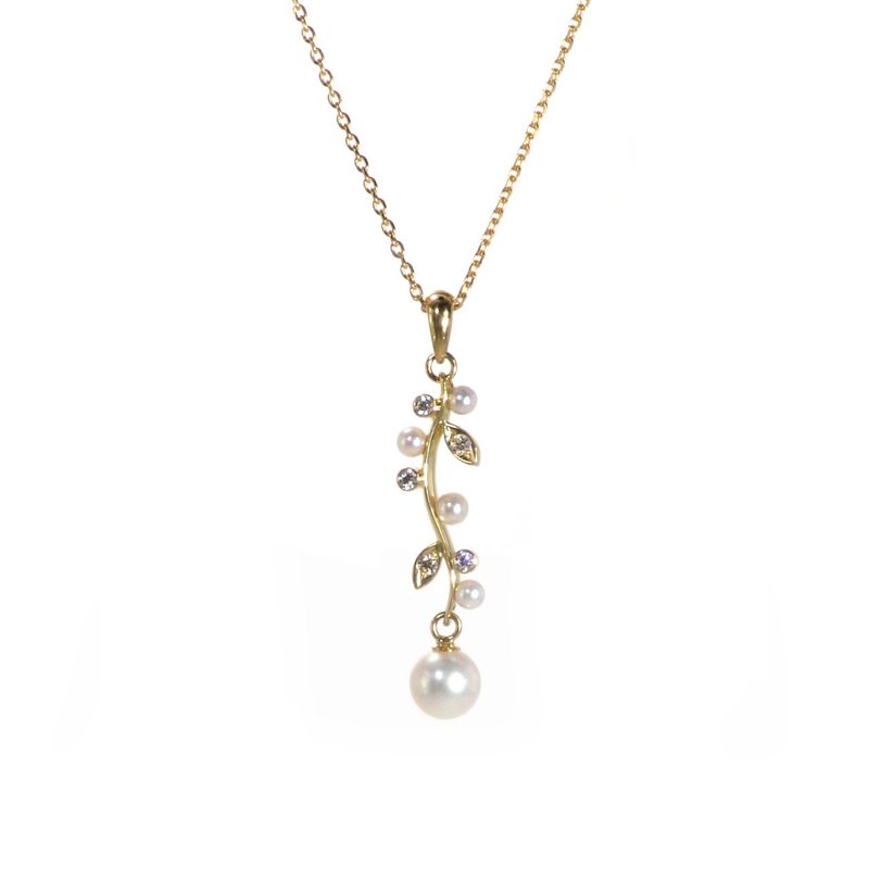 Japanese Akoya pearl Diamond pendant 18K yellow gold - Necklaces - Pearl 