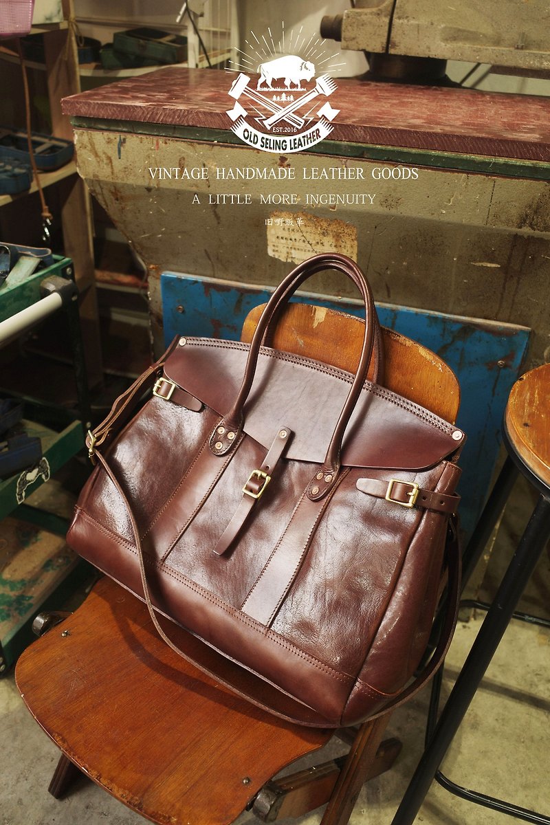 American retro vintage heavy top layer cowhide handbag - กระเป๋าถือ - หนังแท้ หลากหลายสี