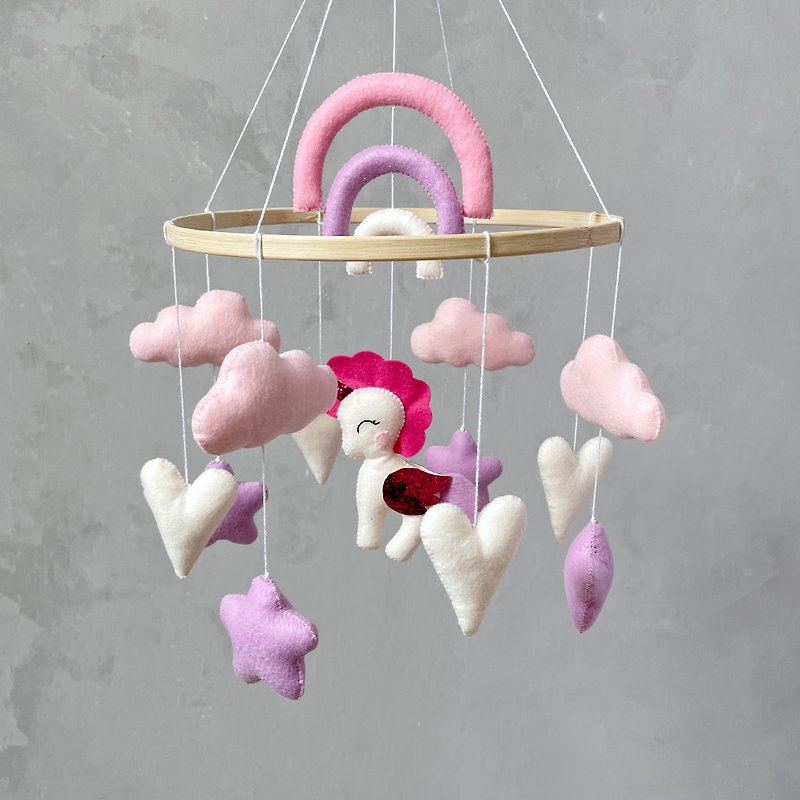 環保材質 寶寶/兒童玩具/玩偶 粉紅色 - Rainbow unicorn baby girl mobile for crib pink and purple, Cot mobile girl