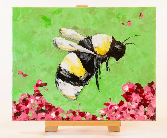 ミツバチの絵草原の花オリジナルアートバンブルビーウォールアート昆虫