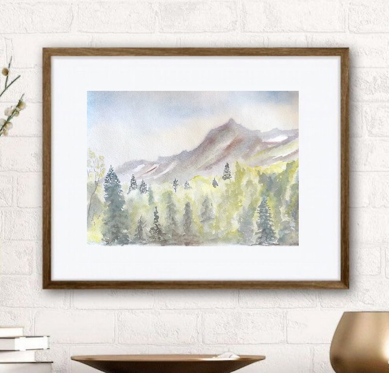 山岳原画 水彩画 風景 ウォールアート - ウォールデコ・壁紙 - 紙 グリーン