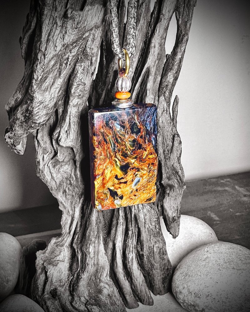 鳳凰紋彼得石方牌 銅銀製吊墜 - 項鍊 - 半寶石 