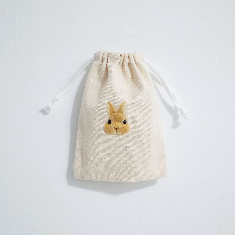 【Q-cute】小束口袋系列-兔兔頭客製 - 化妝袋/收納袋 - 棉．麻 橘色