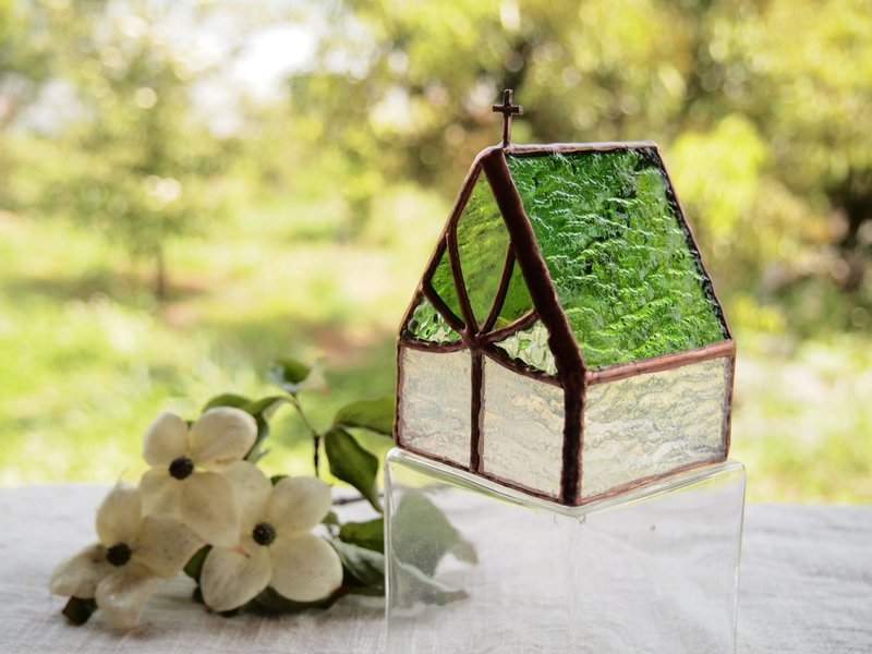 Chapel　聖夜に輝く Shining green     　LEDキャンドル専用キャンドルホルダー・ステンドグラス - 燈具/燈飾 - 玻璃 綠色