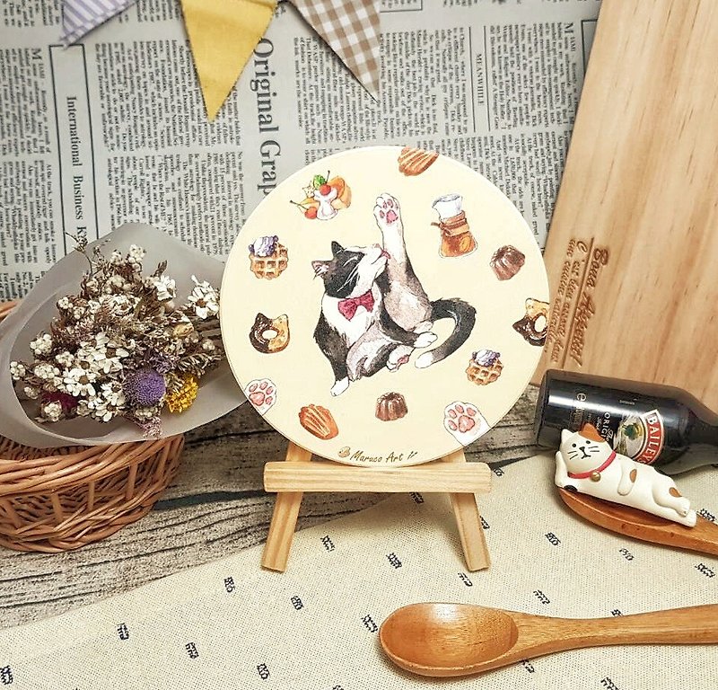 メルセデスグルーミング猫セラミック水のコースター - コースター - 陶器 多色