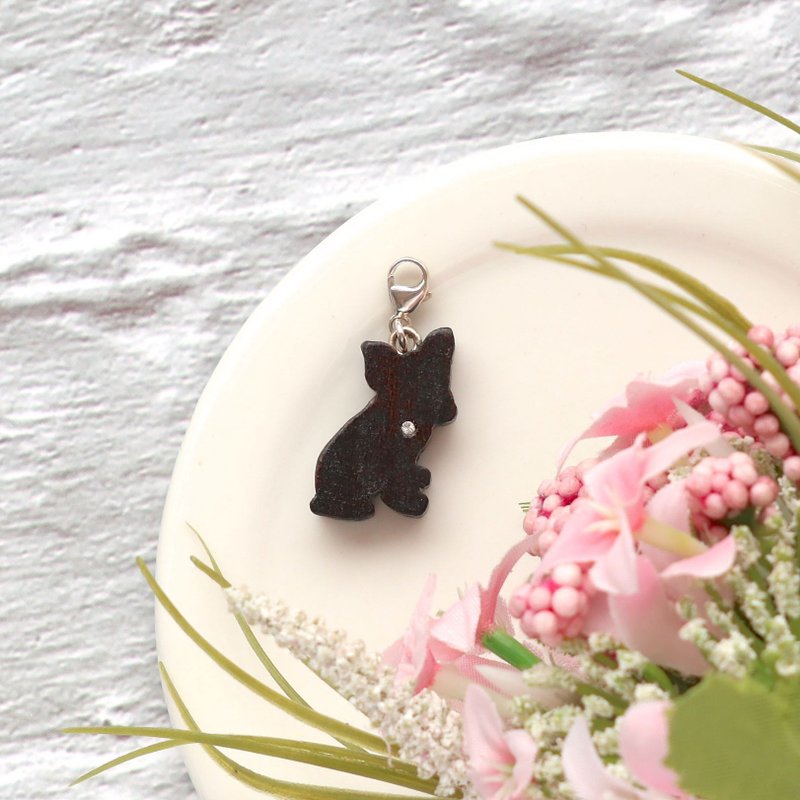 French Bulldog wooden charm - พวงกุญแจ - ไม้ สีนำ้ตาล