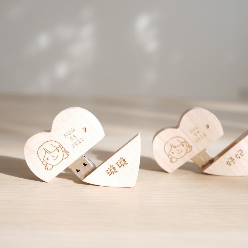 [Small box] 16GB love USB / gift / Valentine's Day / customized engraving / flash drive / school opening gift - แฟรชไดรฟ์ - ไม้ สีส้ม