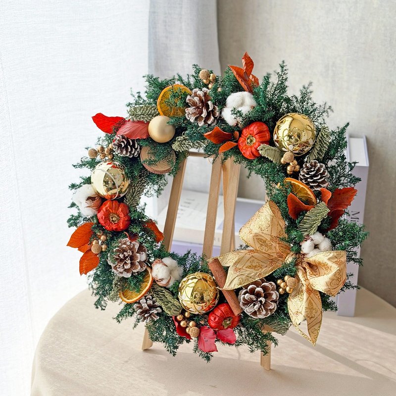 WR09焦糖派對聖誕花圈 / 橘棕色系永生雪松花圈 聖誕掛飾 - 乾燥花/永生花 - 植物．花 金色
