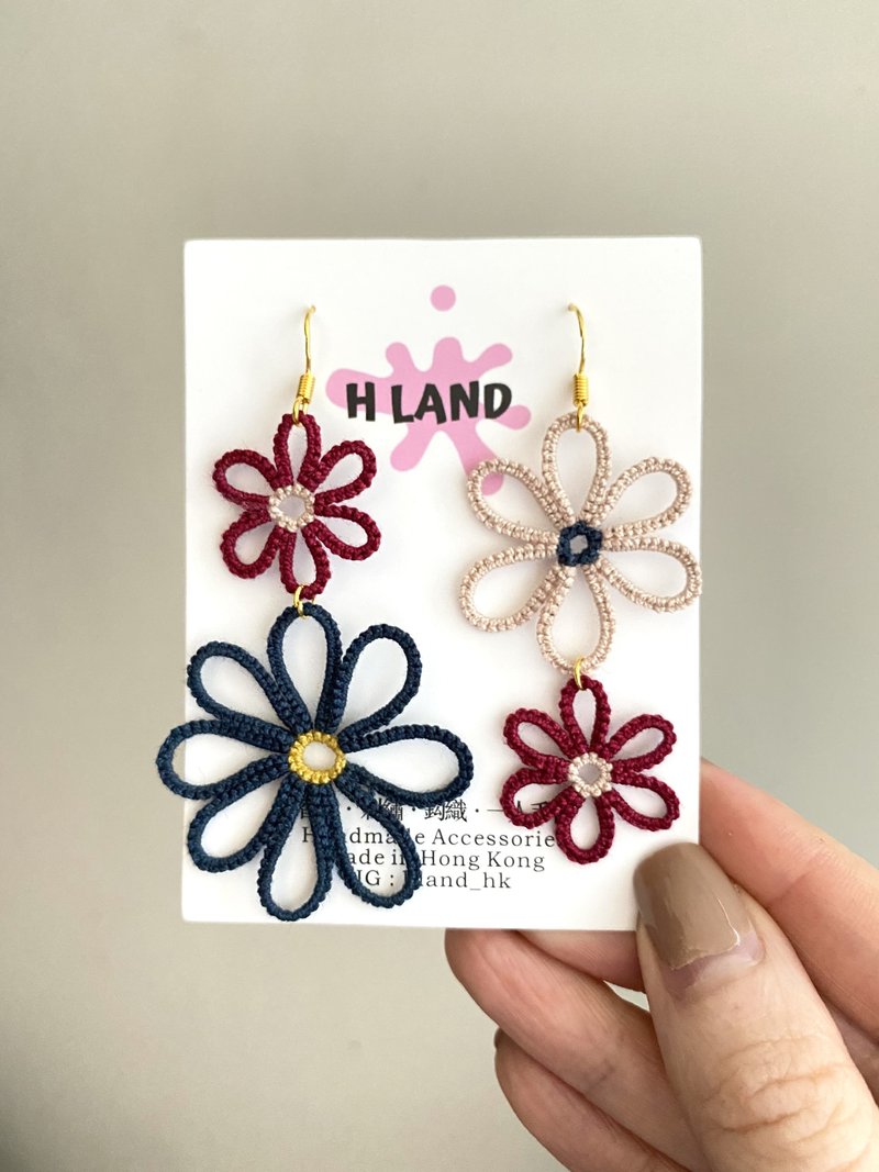 H002 (red x navy x beige) - Earrings & Clip-ons - Cotton & Hemp Multicolor