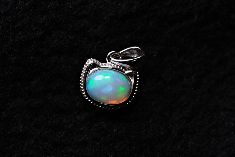 TBF - Natural Opal Pendant Pendant Necklace Changes Color, Stunning Opal Cute Cat - สร้อยคอ - เครื่องเพชรพลอย 