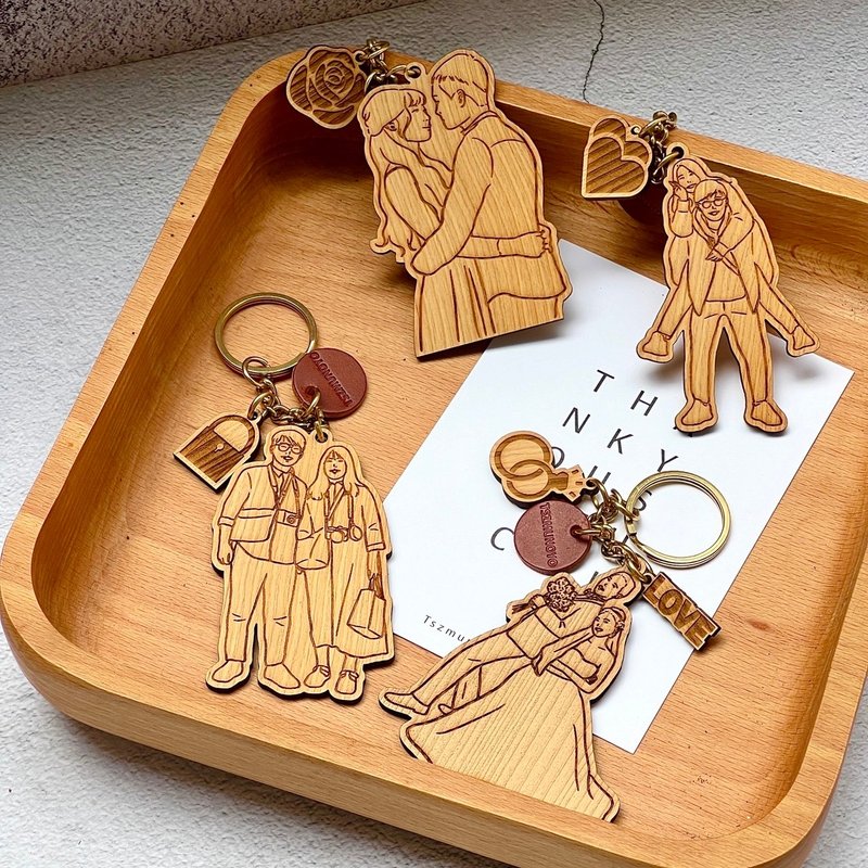 [Customized products] Taiwanese cypress-Siyan painted pendant with small accessories for Chinese Valentine's Day gift giving - Charms - Wood Brown