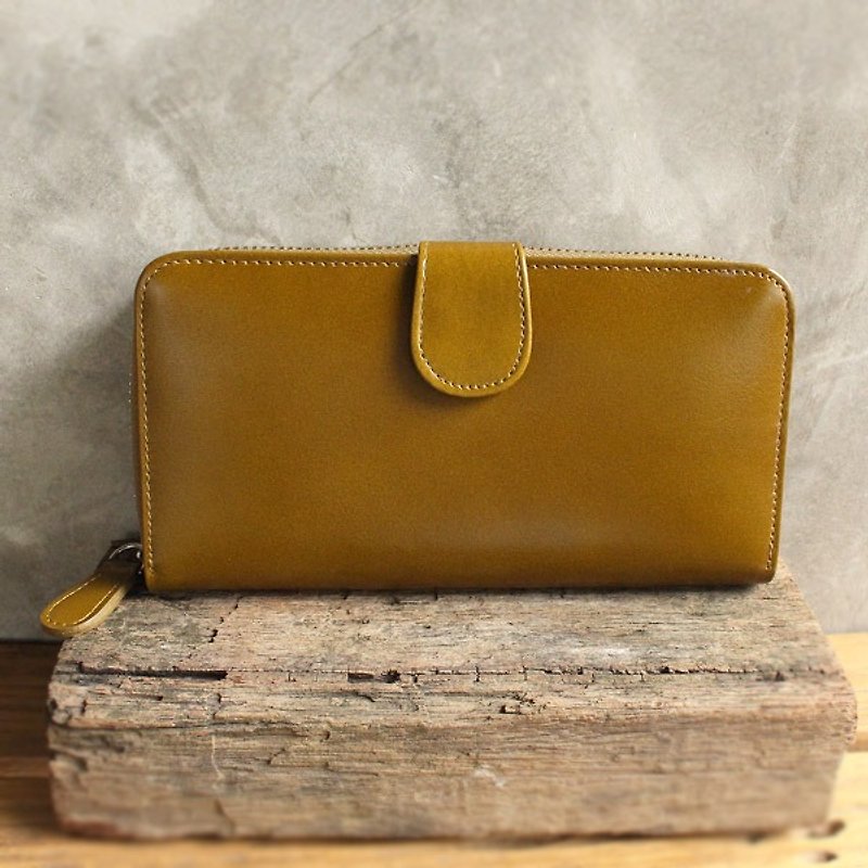 Leather Wallet - Zip Around Plus - Olive Green (Genuine Cow Leather) / Zip Wallet / Leather Bag / Long Wallet - 長短皮夾/錢包 - 真皮 