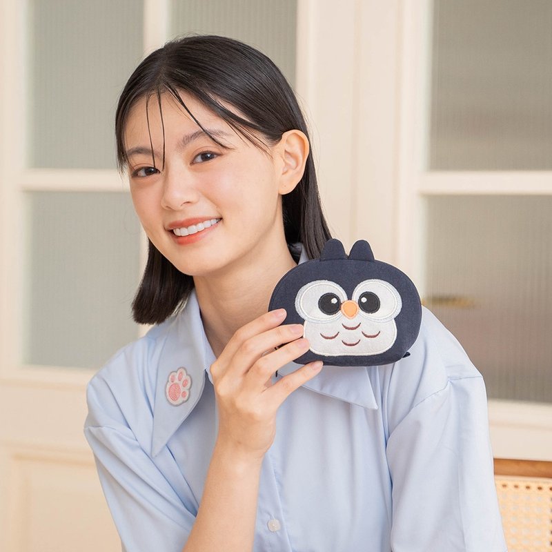 Owl three-dimensional coin purse【820540】 - กระเป๋าสตางค์ - ผ้าฝ้าย/ผ้าลินิน สีน้ำเงิน