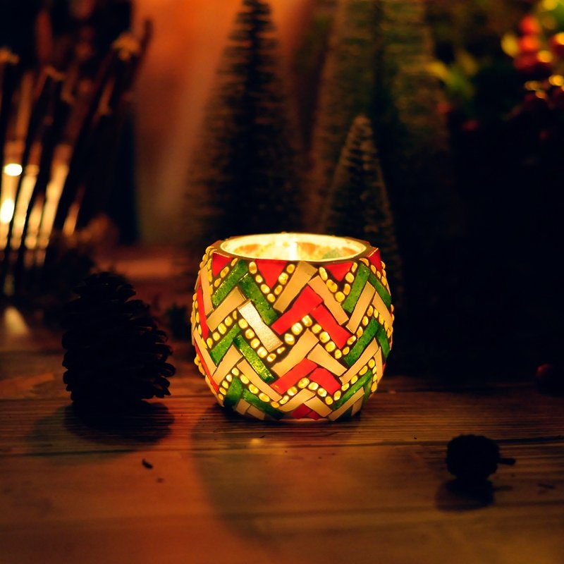 【聖誕禮盒】聖誕色/原創設計手工彩色玻璃馬賽克蠟燭臺 聖誕禮物 - 香氛蠟燭/燭台 - 玻璃 