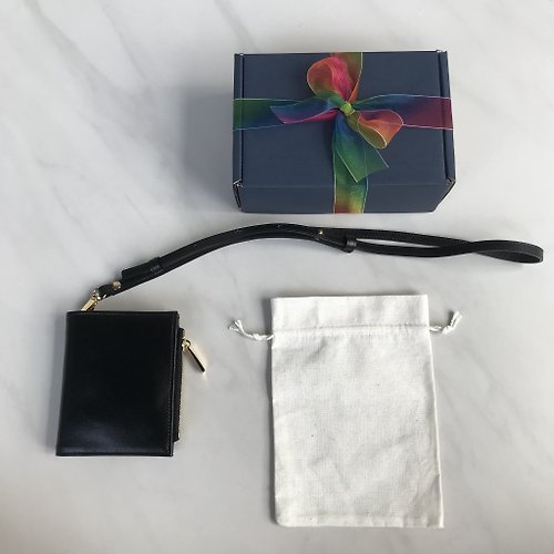 our-zest 短夾包 真皮皮夾 wallet strap Black&Gold Rainbow