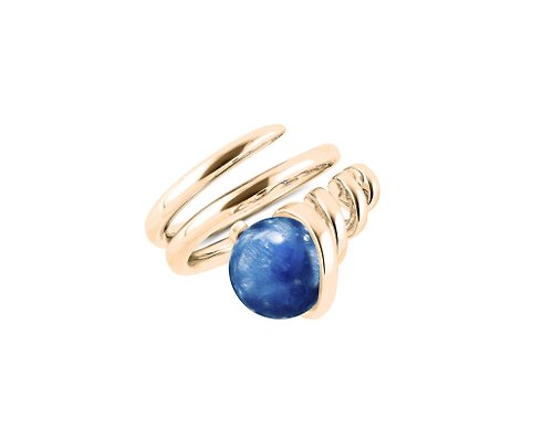 Majade Jewelry Design 藍晶石925純銀戒指 螺旋環繞造型戒指 圓球寶石雞尾酒厚版戒指