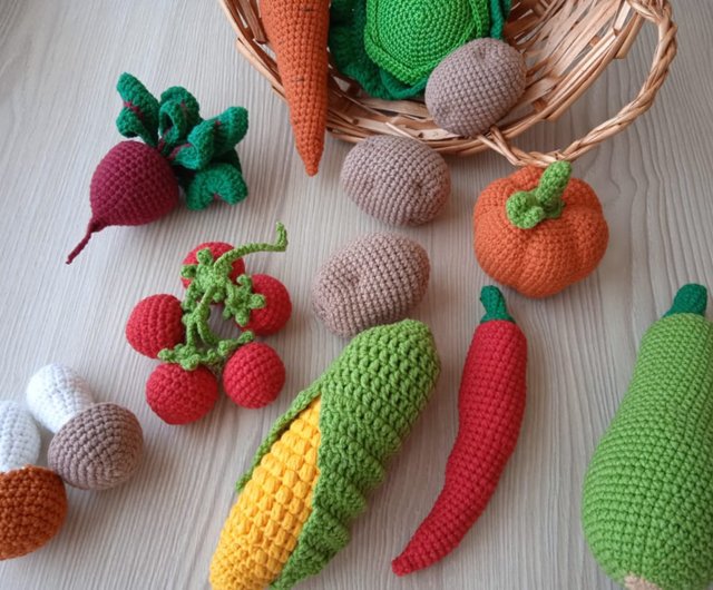 play food, Fruit and vegetable basket, hemp knitting basket. - Shop bu'  cotton Items for Display - Pinkoi