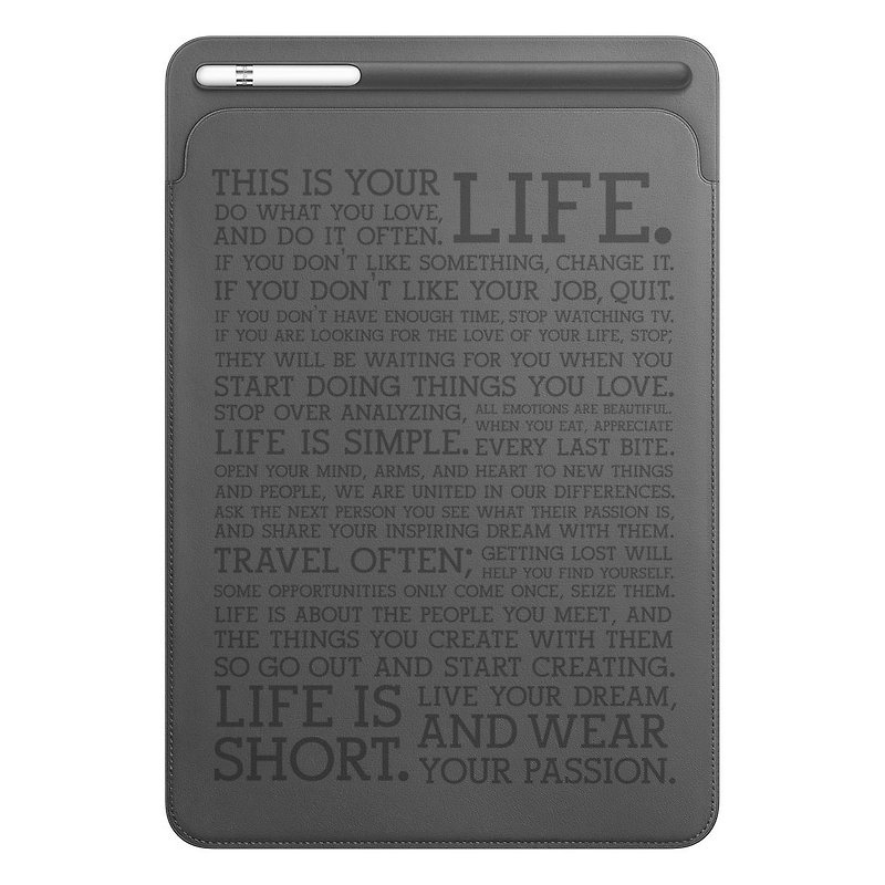 iPad pro 10.5 / 12.9 leather case Inspiration quote gray with pen slot - เคสแท็บเล็ต - หนังแท้ สีเทา