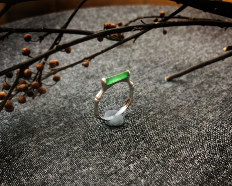 Bamboo rhyme - Boutique Design Series: Natural ice green jade (Burma jade) 750K gold fine version of the ring - แหวนทั่วไป - เครื่องเพชรพลอย สีเขียว
