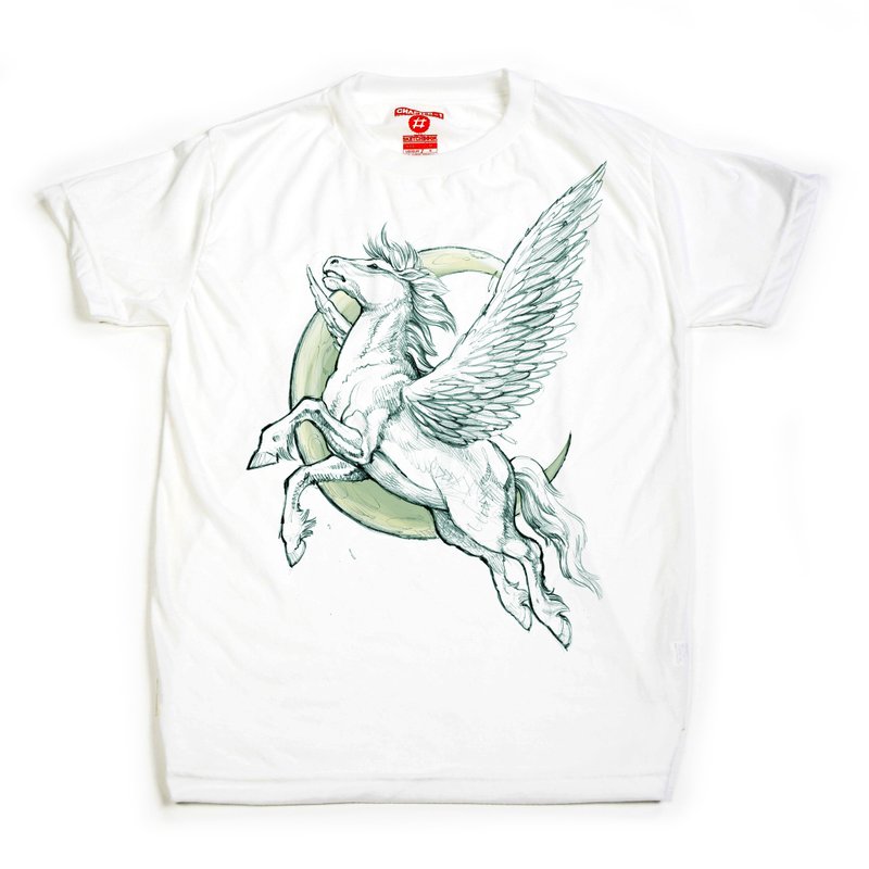 Pegasus The fly horse unisex men woman cotton mix Chapter One T-shirt - 男 T 恤 - 棉．麻 白色