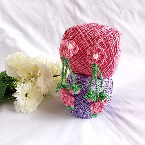 SasideniCrochet Crochet Earrings Flower Handcrafted Drop/Dangle