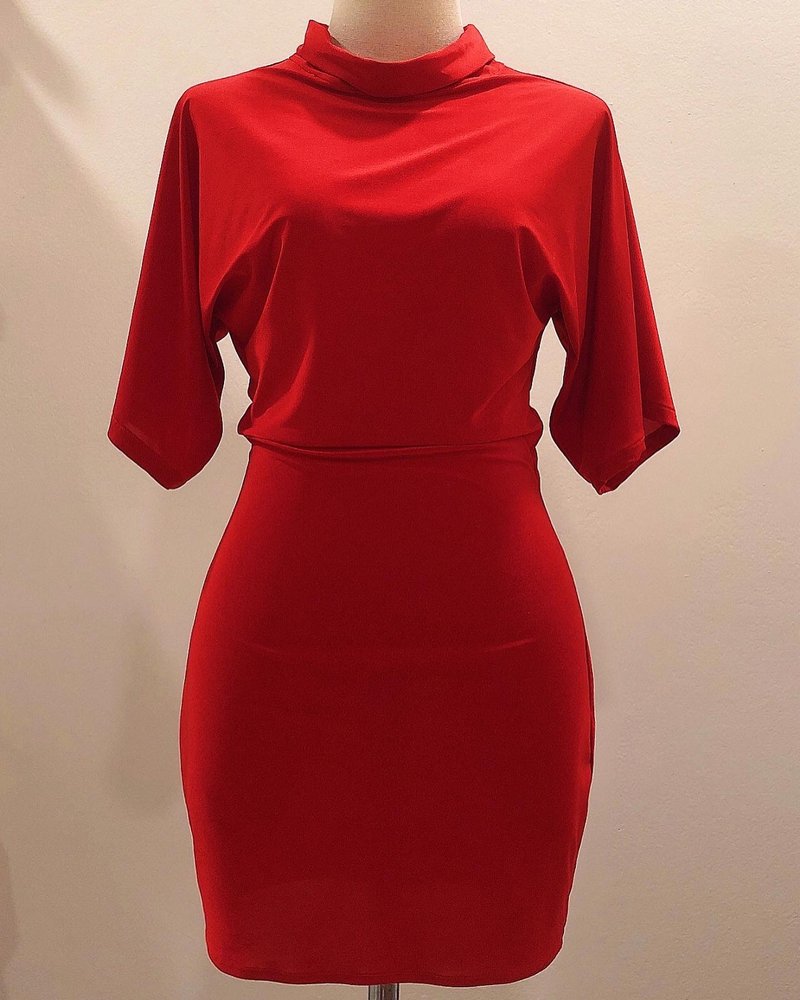 Jolly mini dress (true red) - 洋裝/連身裙 - 聚酯纖維 紅色