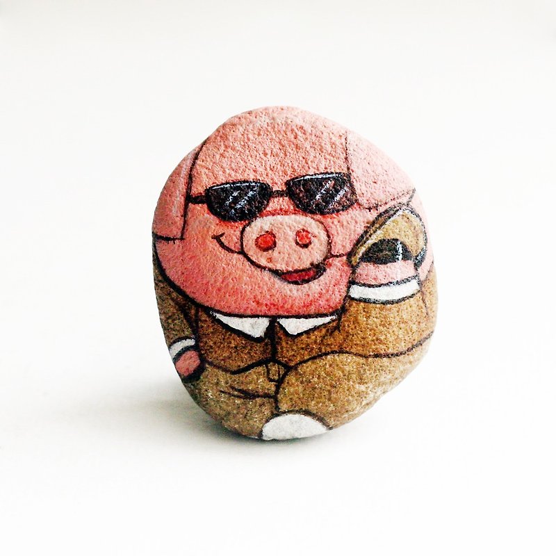 豚のビジネスマンの石 - 人形・フィギュア - 石 ピンク