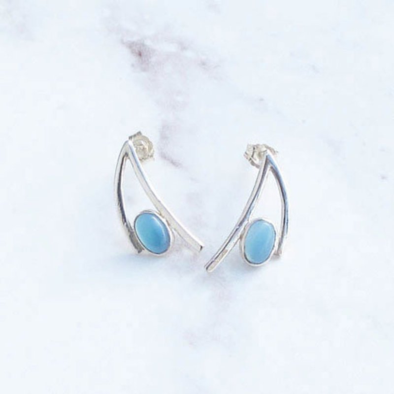 [Handmade custom silverware] Streamline | Blue agate handmade sterling silver earrings | - Earrings & Clip-ons - Sterling Silver Silver