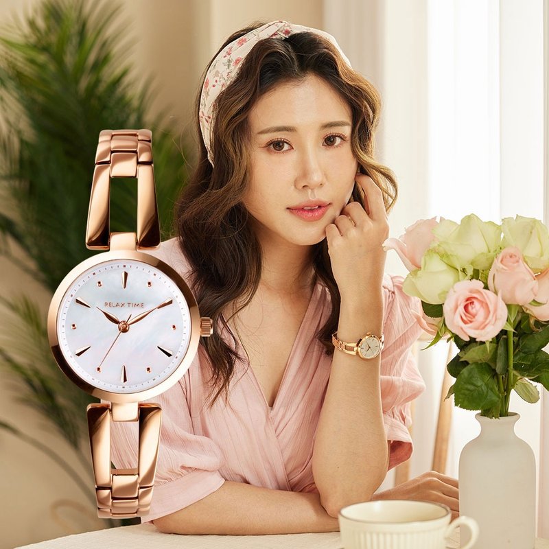 RELAX TIME 小資の微甜錶款 (RT-71-7)白貝殼x玫瑰金 - 女錶 - 不鏽鋼 白色