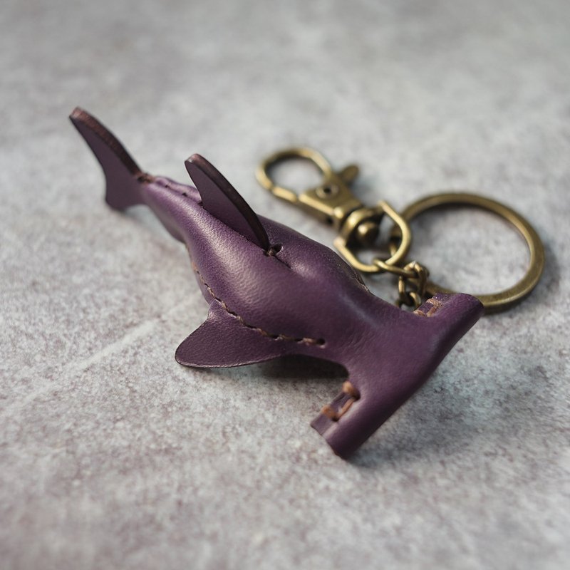 純手工製 迷你 紫色 雙髻鯊 Hammerhead shark Key holder - 鑰匙圈/鑰匙包 - 真皮 紫色