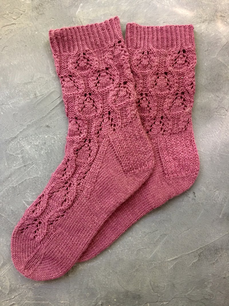 Handmade  wool lace purple socks women - ถุงเท้า - ขนแกะ สีม่วง