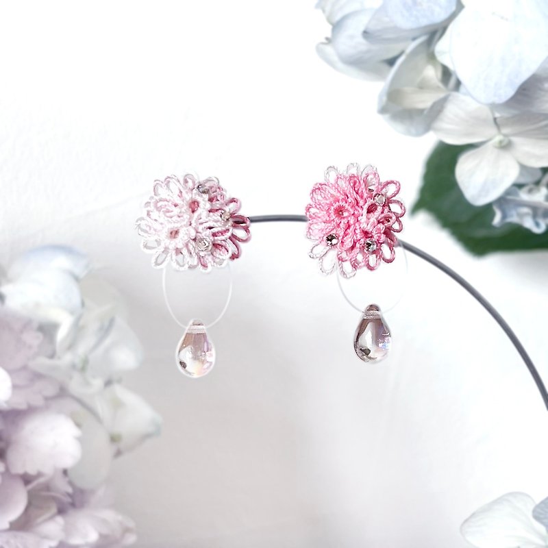 Flower water tree and raindrop earrings - Earrings & Clip-ons - Thread Pink
