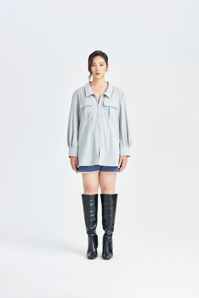 Light Gray Zip-Up Shirt - Women's Shirts - Other Materials 