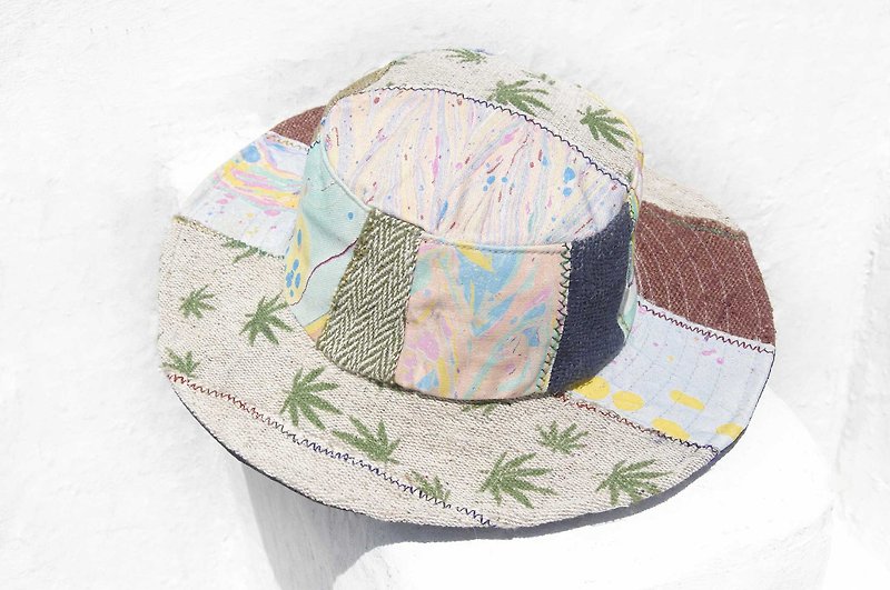 摩洛哥風拼接手織棉麻帽 編織帽 漁夫帽 遮陽帽 草帽-大麻森林帽 - 帽子 - 棉．麻 多色