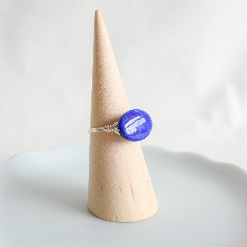 Lapis Lazuli – Small Grain –Silver Ring Natural Stone Ring - 戒指 - 其他金屬 藍色