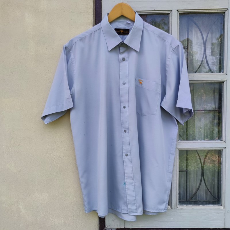 Vintage Camel Camel Button Up Short Sleeve Shirt - Men's Shirts - Polyester Gray