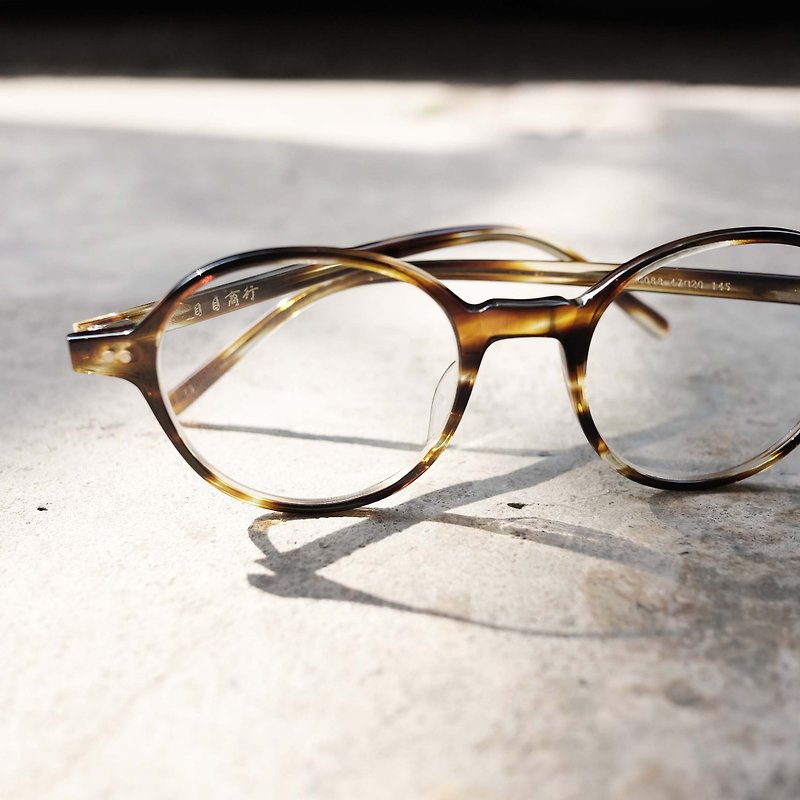 其他材質 眼鏡/眼鏡框 - 【目目商行】復古板材細圓框 新品 高質感 茶紋色