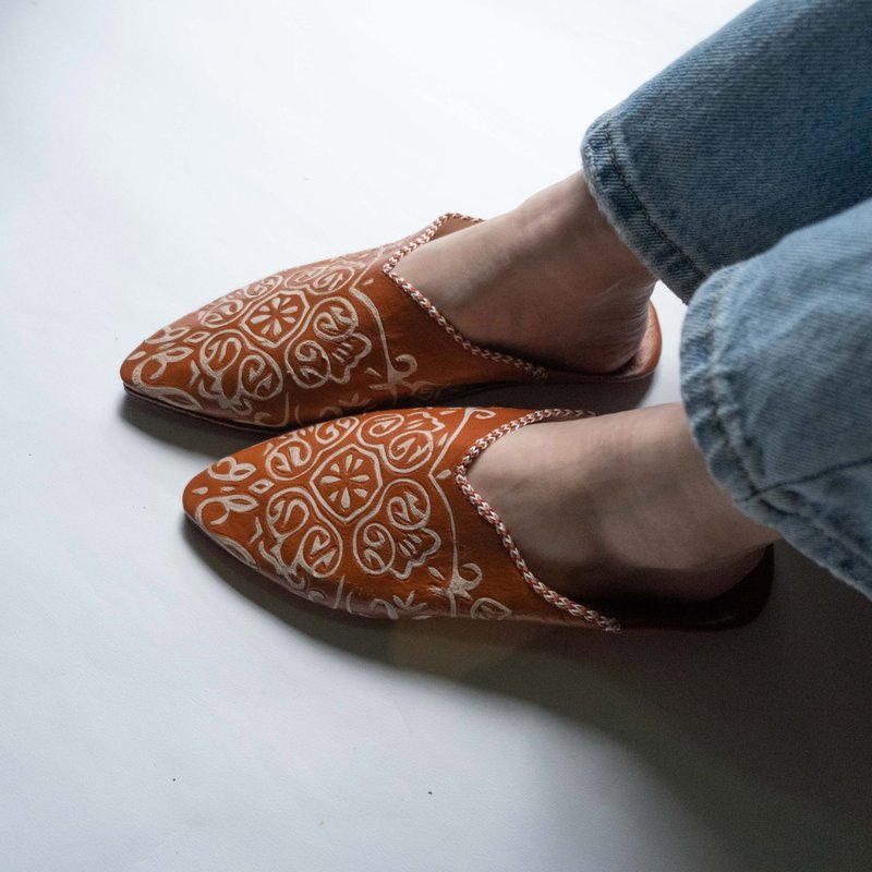 【Babouche】Tile - Tip / Morocco - Slippers - Genuine Leather Red