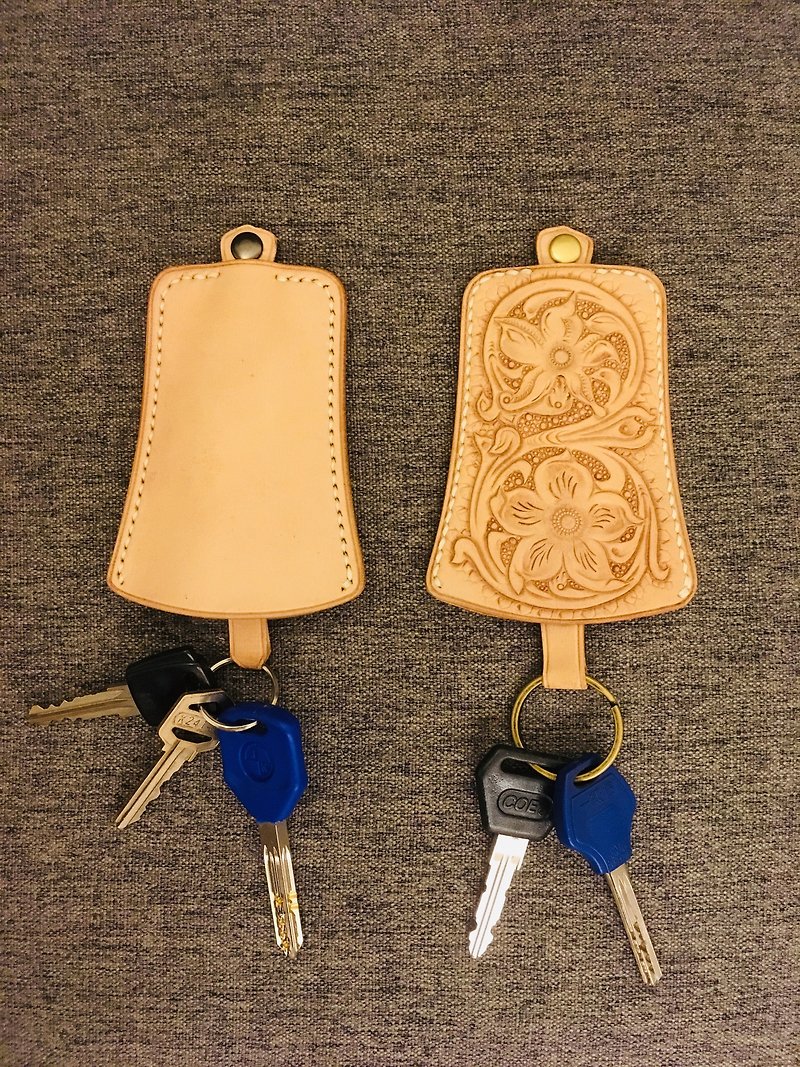 [Free Custom Embossed Letters] Genuine Leather Clock Key Case - Tsurigane Manju - Keychains - Genuine Leather Multicolor