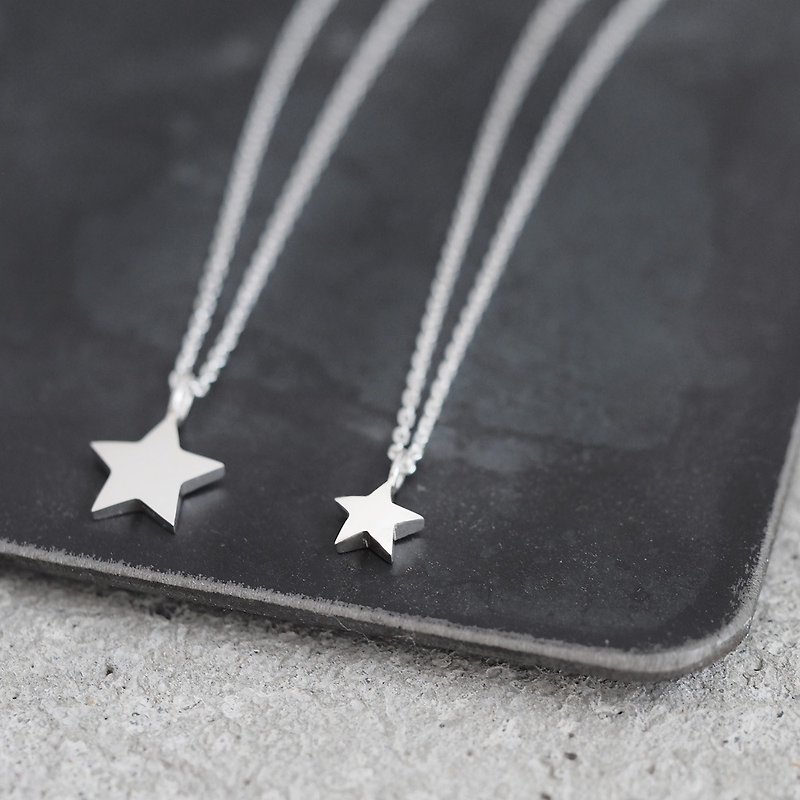 2 pieces set tiny star pair necklace Silver 925 - สร้อยคอ - เครื่องเพชรพลอย สีเงิน