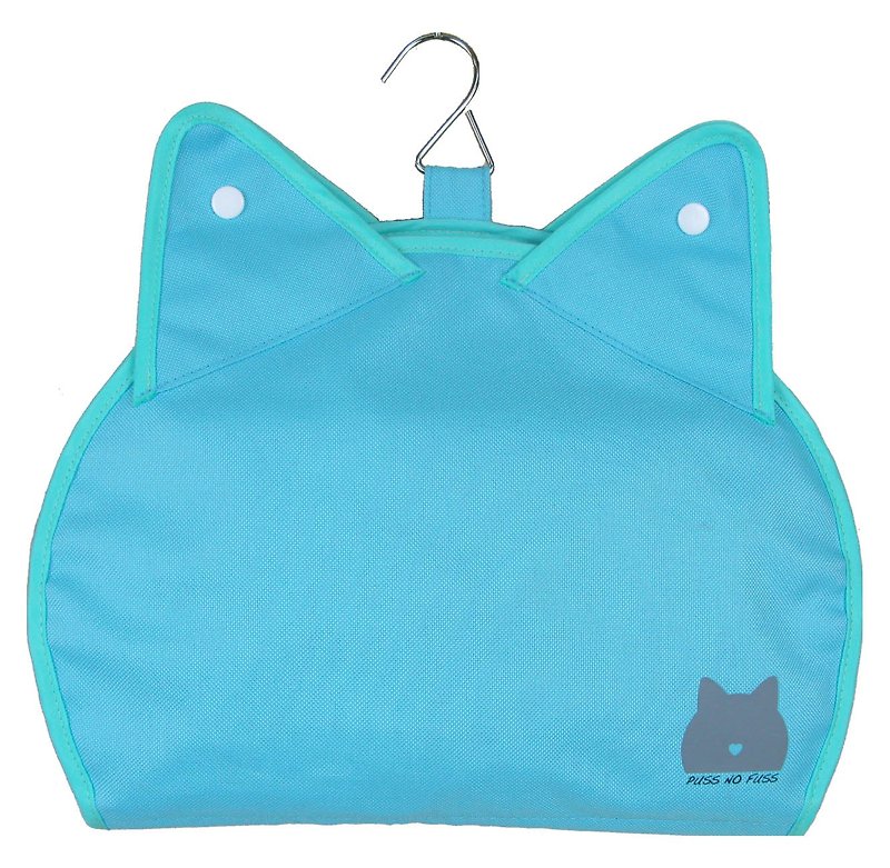 貓頭形拉鍊化妝袋 - 淺藍色 - 化妝包/收納袋 - 聚酯纖維 藍色