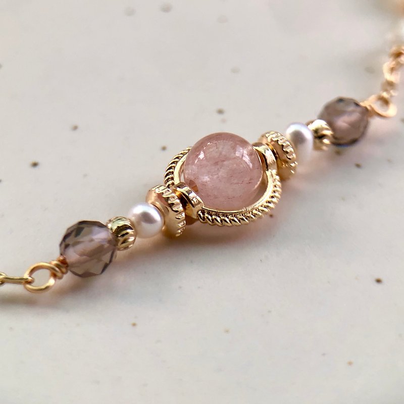 [May·Carnation] Cream Lipstick | Pink Rabbit Hair Crystal Bracelet with Adjustable Length - Bracelets - Gemstone Pink