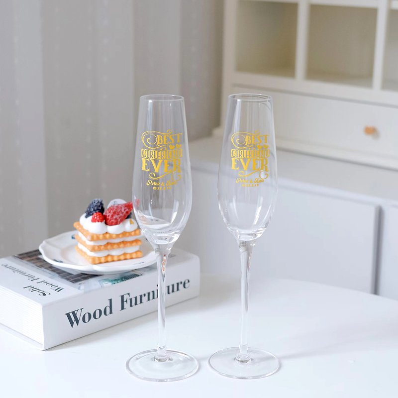 Valentine&#39;s Gift| Customized text engraved champagne pair glass for girlfriend Valentine&#39;s Day gift