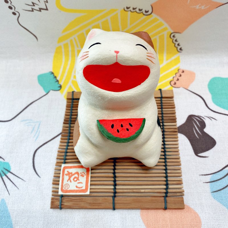 Kyoto Handmade Decorations-Laughing Cat (Large)-Watermelon - Items for Display - Other Materials 