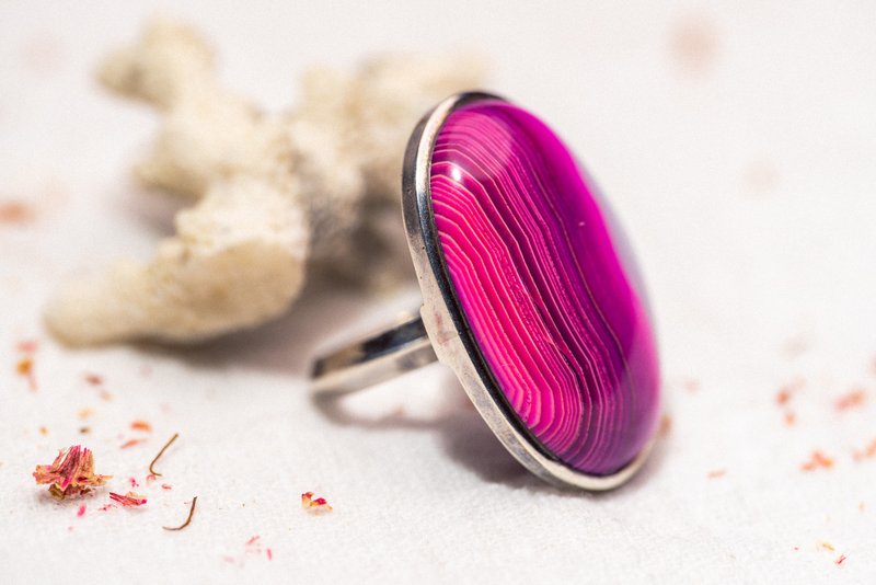 Southwest Native Pink Onyx Sterling Silver Ring - Western Antique Jewelry - แหวนทั่วไป - เงินแท้ 