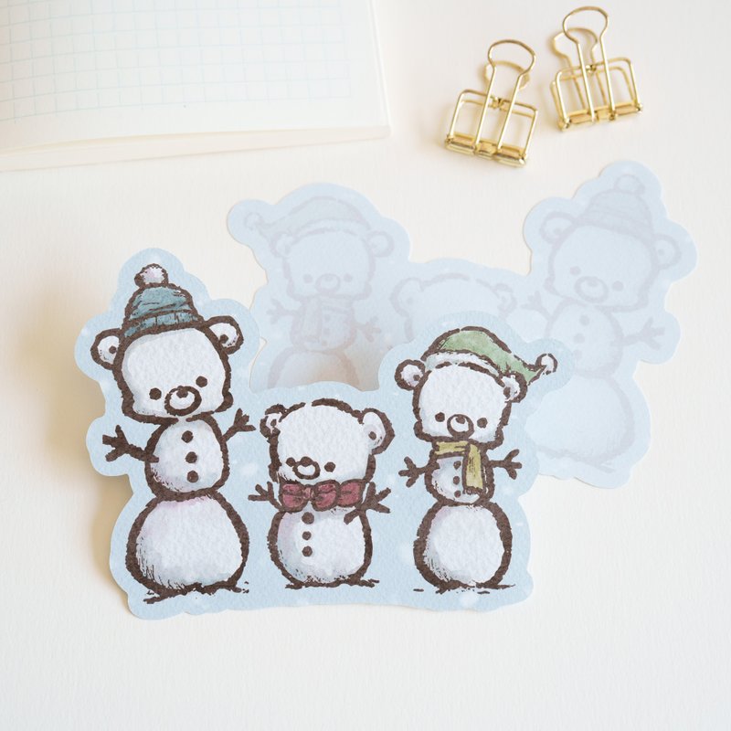 Die-cut Memo Sheets - Teddy Bear Snowman - Sticky Notes & Notepads - Paper Pink