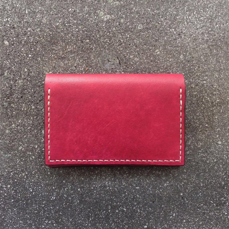 Double Button Leather Business Card Case Dark Red (Maroon) Business Card Holder Card Case - ที่เก็บนามบัตร - หนังแท้ สีแดง