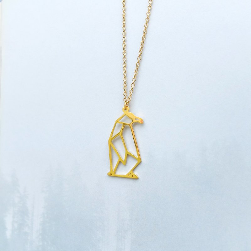 Penguin, Origami Necklace, Animal Necklace, Gold Plated Necklace, Gift for her - Necklaces - Other Metals Gold