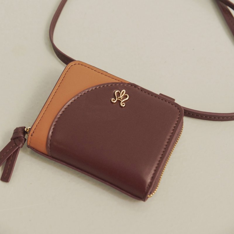 Pétale Card Holder Coin Purse (Dark and Light Brown) - กระเป๋าใส่เหรียญ - หนังแท้ สีนำ้ตาล