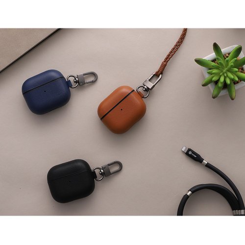 VOYAGE-CASE SHOP VOYAGE AirPods(第3代)真皮防摔殼-純黑/淺棕/深藍